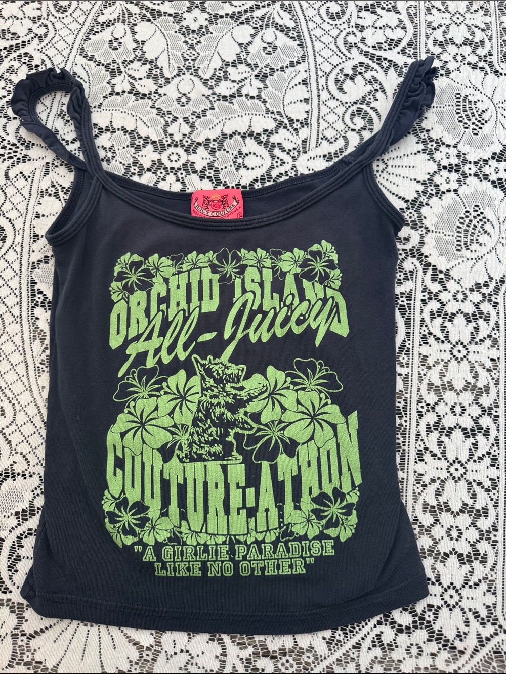 Juicy Couture Navy Retro Camisole with Neon Green Floral Graphic